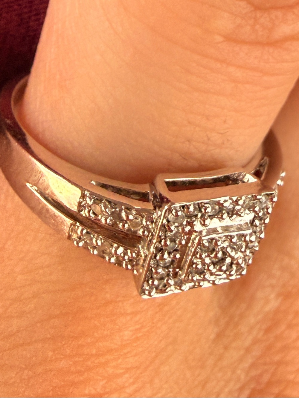 Vintage Square Halo Diamond Ring - Sz7 - Picture 11 of 17